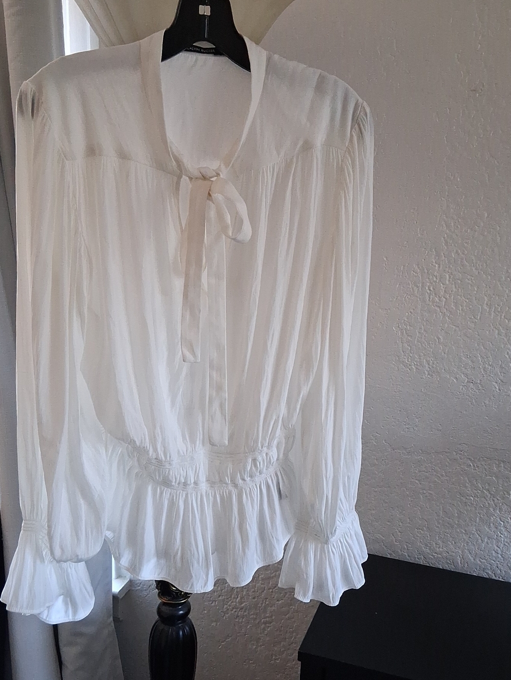 Women’s Cream Tie-Neck Peasant Blouse